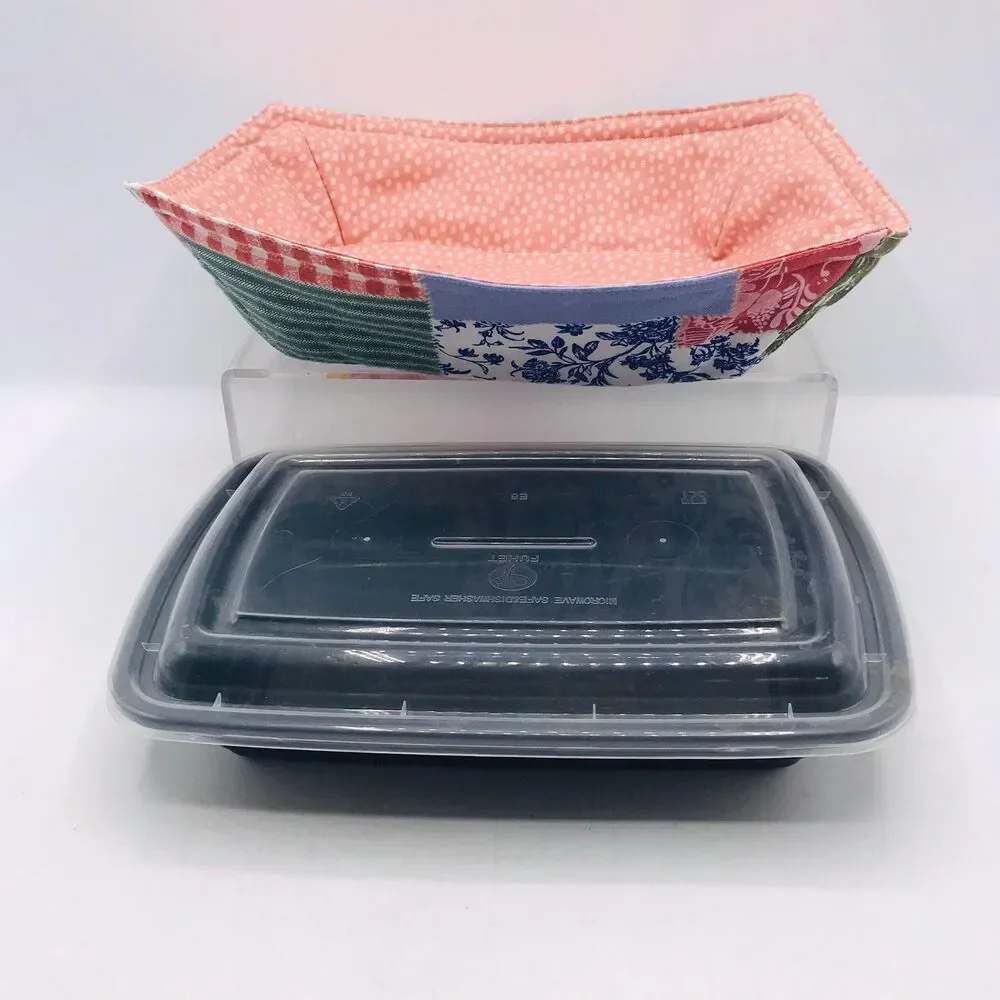 Reversible Microwave Cozie For Takeout Containers Cottage Core Patchwork Rose